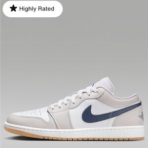 Nike Air Jordan 1 Low Men's Sneakers - White/grey with Navy Swoosh